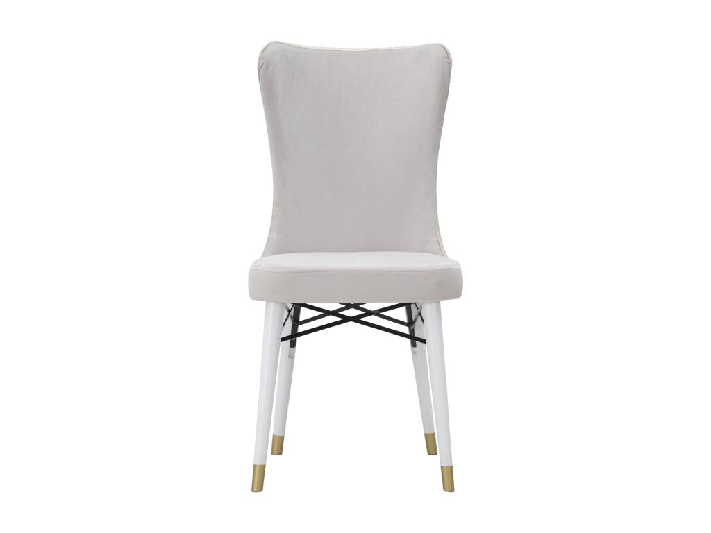 Lot de 2 chaises en tissu beige pieds blancs et dorés 40x65x99 cm