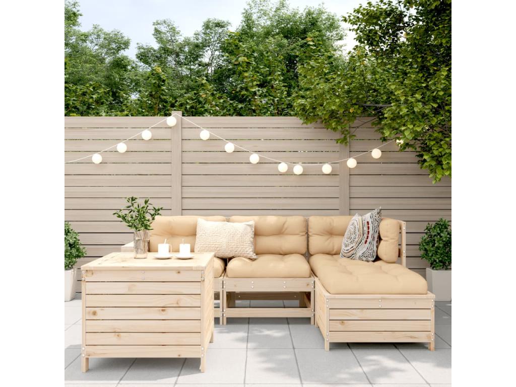Salon de jardin 5 pièces bois de pin massif