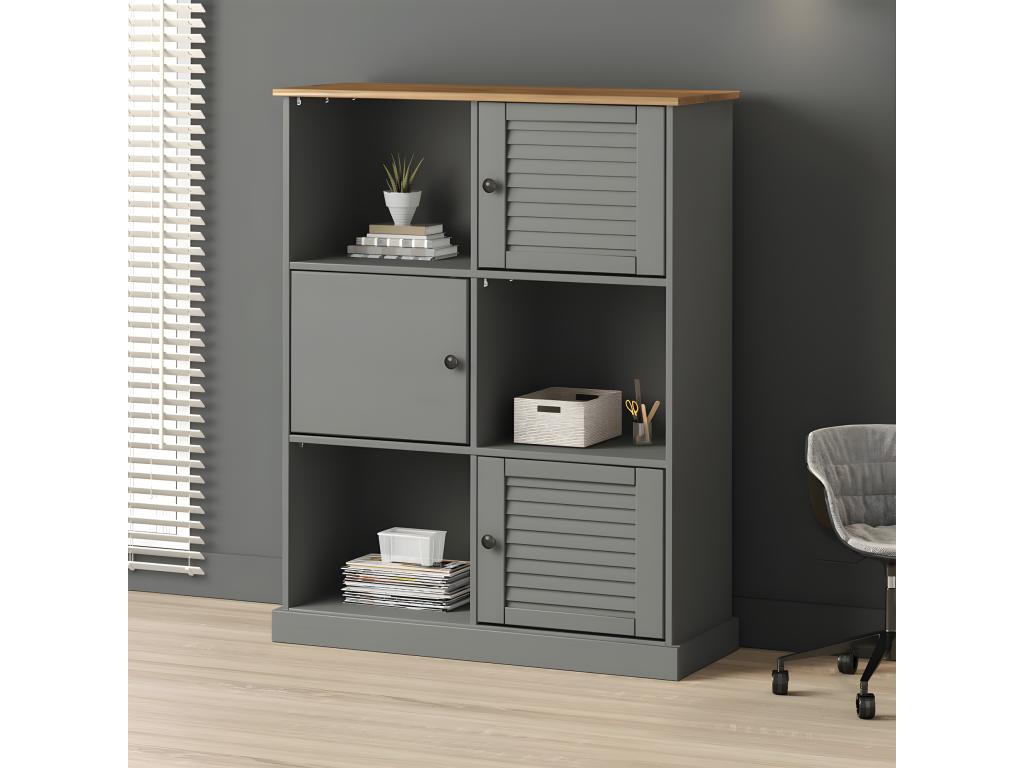Bibliothèque Homelumiere gris 90x35x114.5 cm bois massif de pin