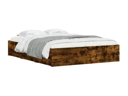 Cadre de lit avec tiroirs sans matelas chêne fumé 140x190 cm