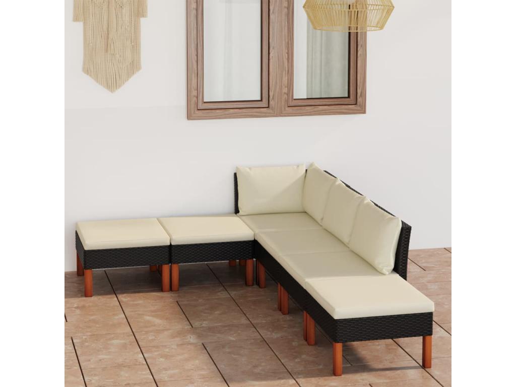 Salon de jardin 6 pcs avec coussins Résine tressée Noir