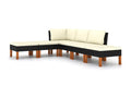 Salon de jardin 6 pcs avec coussins Résine tressée Noir