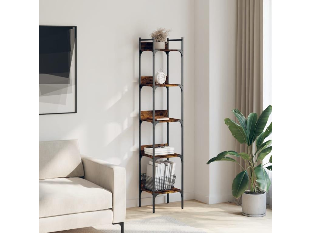 Bibliothèque 5 niveaux chêne fumé 35x30x174cm bois d'ingénierie