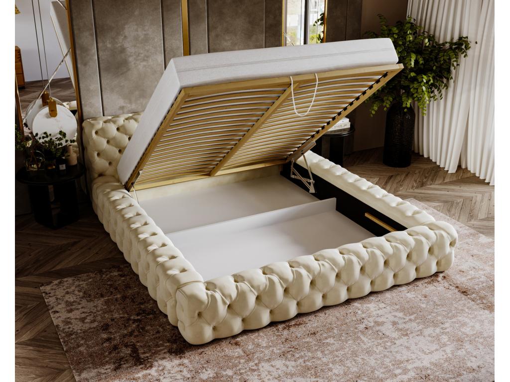 Homelumiere Lit rembourré avec rangement Homelumiere Lit adulte 140x200 cm - Gris clair Amor Velvet 4318