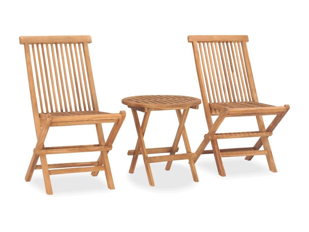 Mobilier à dîner d'extérieur pliable 3 pièces Bois solide de teck