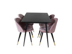 Homelumiere ensemble table table extensible longueur cm120/160 noir et 4 chaises Velvet Velours rose noir décor laiton.