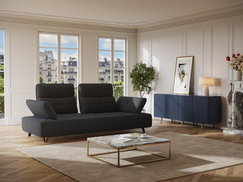 Canapé 3 places en tissu 3D gris anthracite avec dossier avance-recule Homelumiere