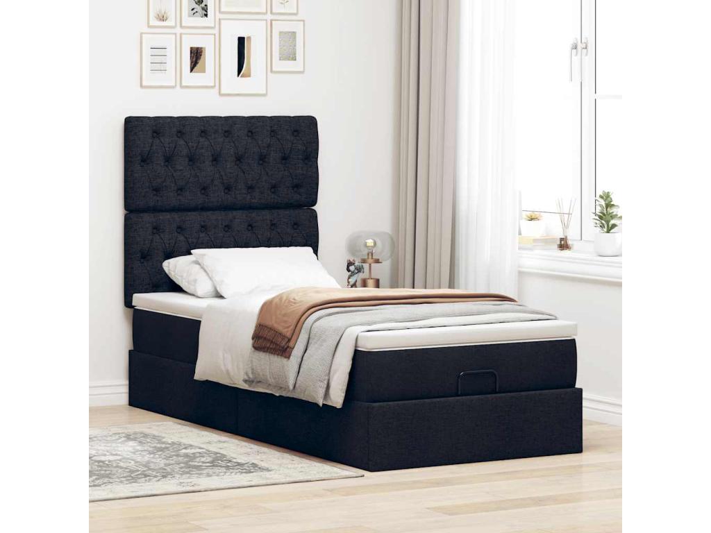Cadre de lit Homelumiere avec matelas noir 90x190 cm tissu