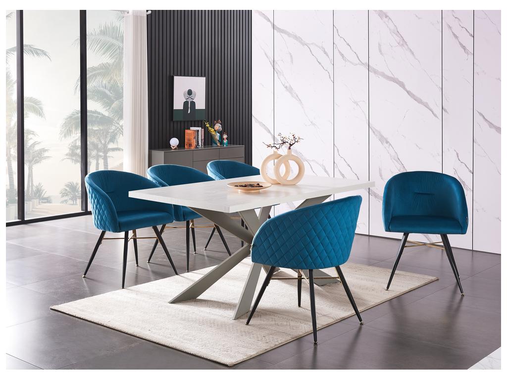 Homelumiere - Lot de 4 Fauteuils Chaises de Salle à Manger en Velours - Pieds Noirs et Dorés en Acier Inoxydable - Bleu