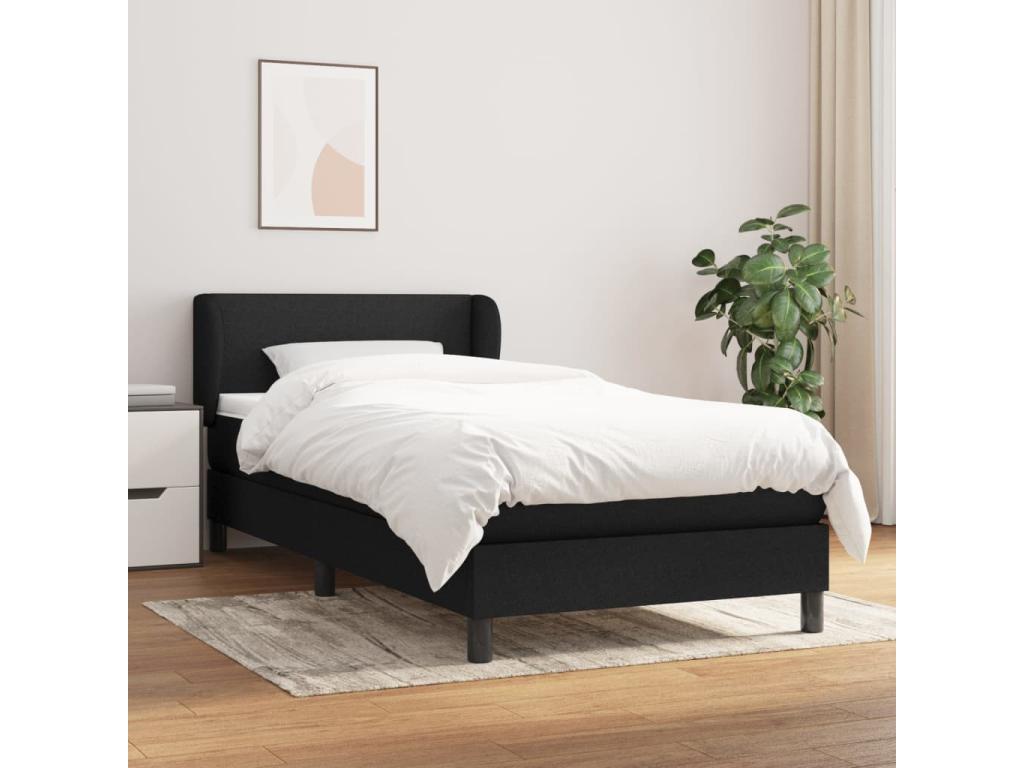 Lit à sommier tapissier avec matelas Noir 100x200 cm Tissu