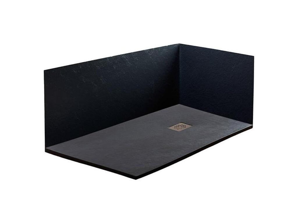 Receveur de Douche 145x115 cm Ligne Homelumiere Extra Fin Noir en Résine Synthétique et Poudre de Marbre Avec Drain Gratuit