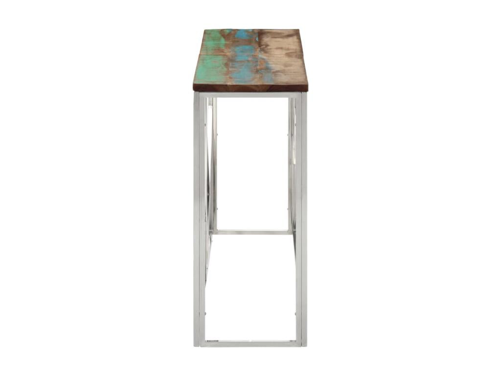 Table console argenté acier inoxydable-bois massif récupération