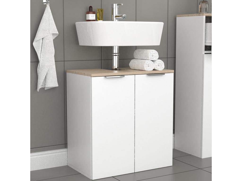 Armoire basse de salle de bain en bois Delimoa portes battantes 23836DPNP