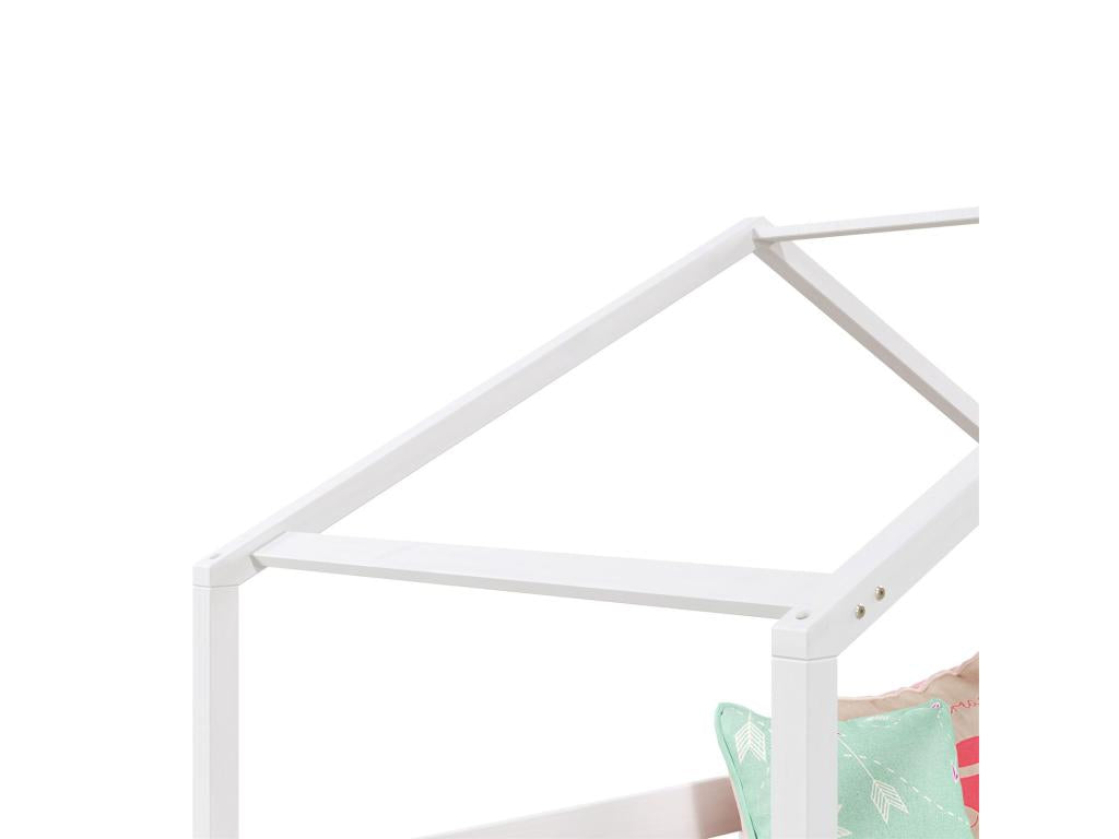 Lit cabane Homelumiere lit simple montessori pour enfant 90x190 cm avec barrières de protection en pin massif lasuré blanc