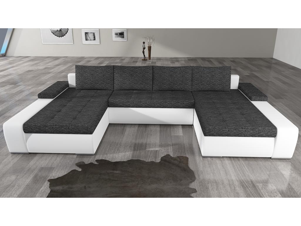 Grand canapé convertible panoramique design simili cuir marron avec coffre de rangement Homelumiere 363cm