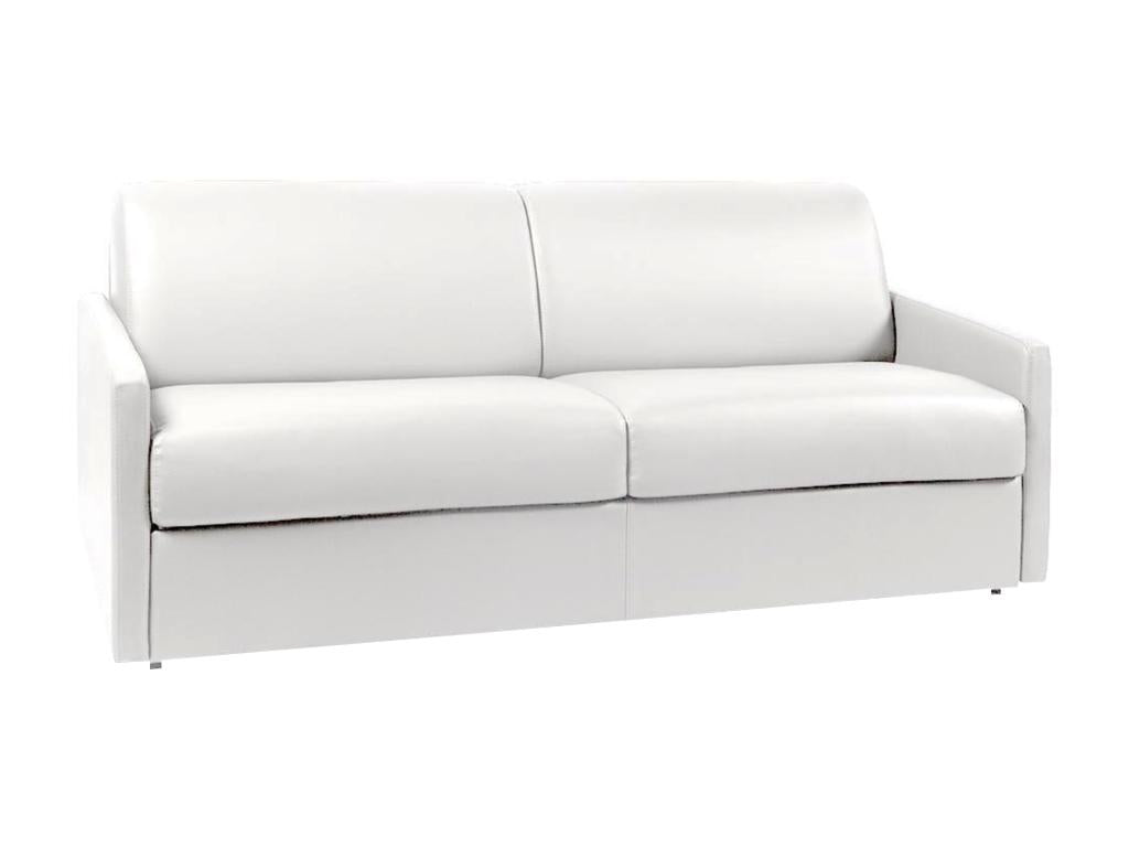 Canapé 4 places convertible express en simili blanc - Couchage à Homelumiere larges 160 cm - Matelas 18 cm Homelumiere