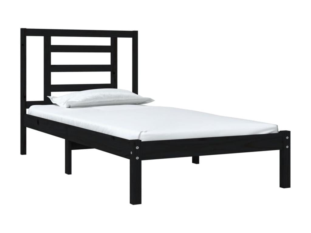 Cadre de lit Noir Bois massif 75x190 cm Petit simple