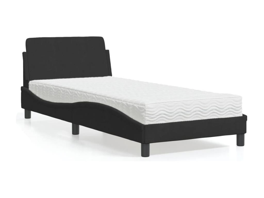 Lit avec matelas noir 90x190 cm velours