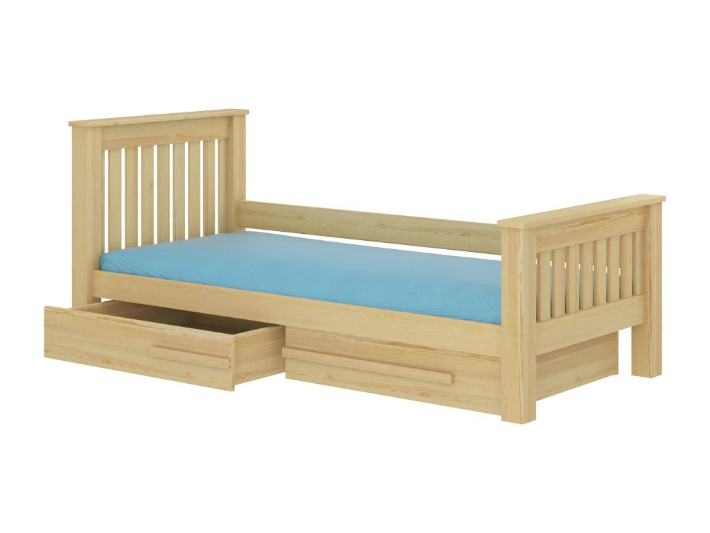 Lit enfant bois pin naturel 90x200 avec 2 tiroirs de rangement Homelumiere