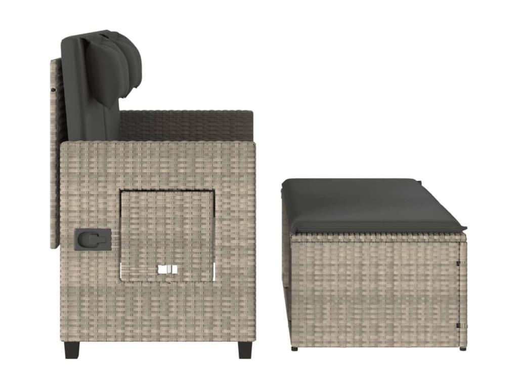 Banc inclinable de jardin et coussins gris clair résine tressée