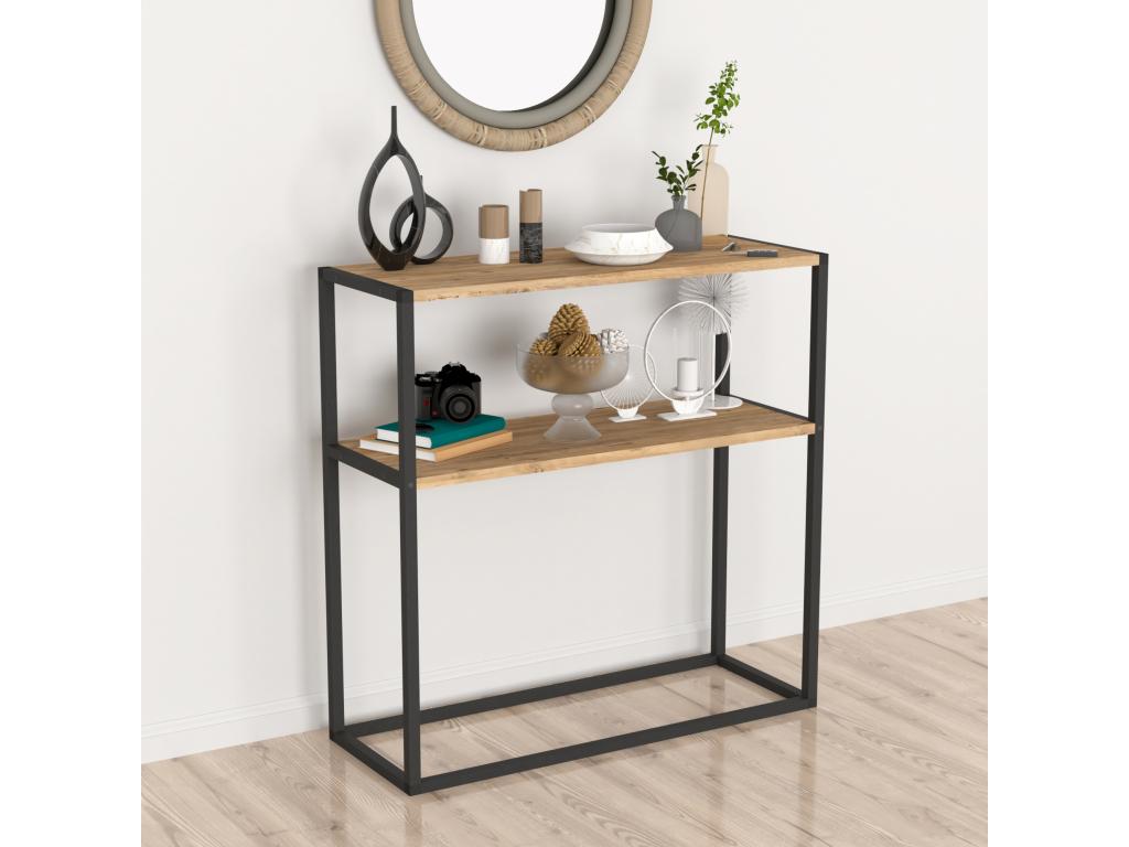 Table console Homelumiere avec surface de stockage 90x90x33.5 cm effet chêne Homelumiere
