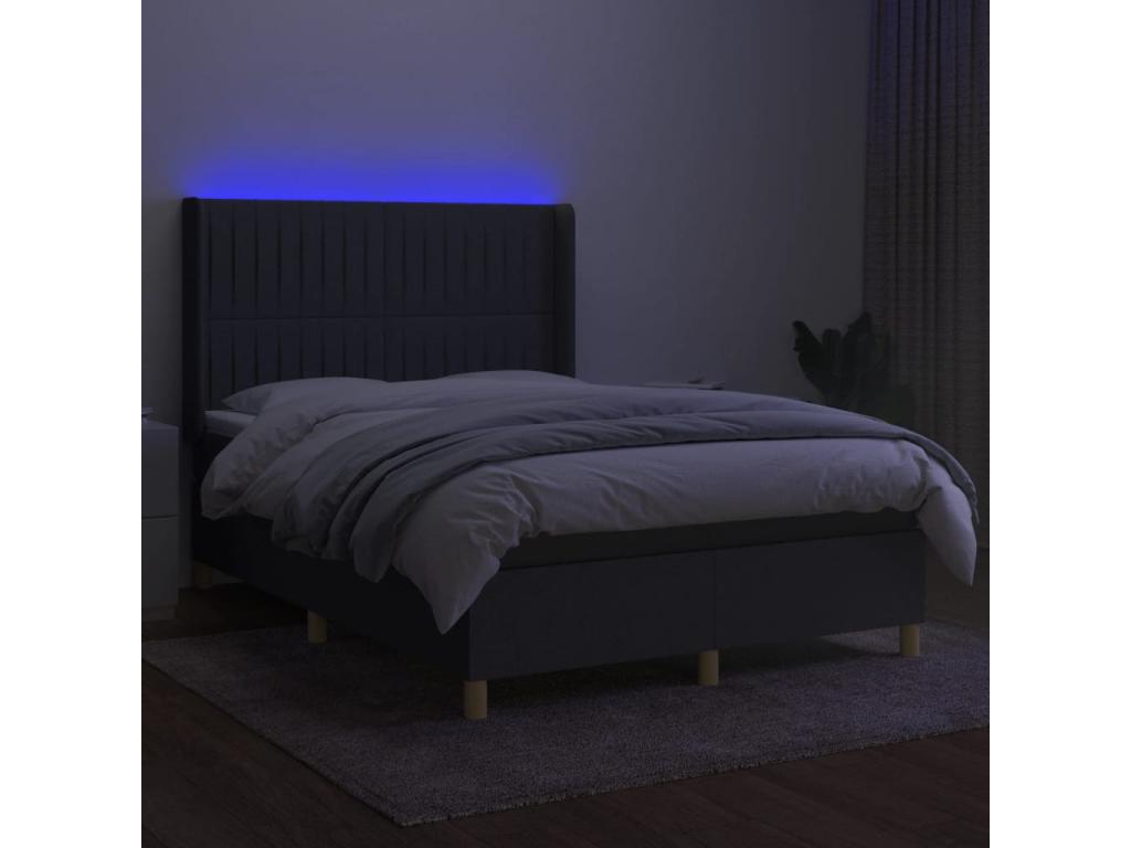 Sommier tapissier et matelas et LED Gris foncé 140x190 cm Tissu
