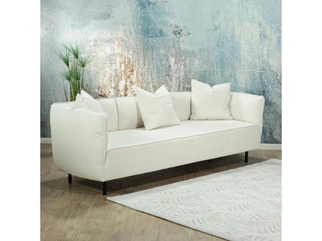 Canapé 3 places moderne tissu blanc crème Homelumiere