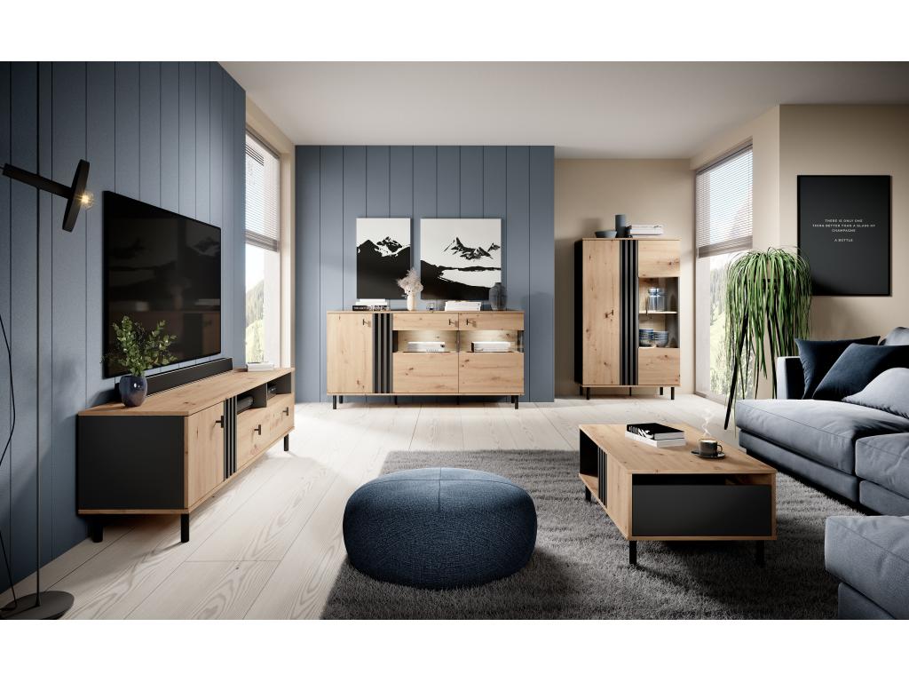 Commode Homelumiere 2D3S 165x40x82 Crème / Noir