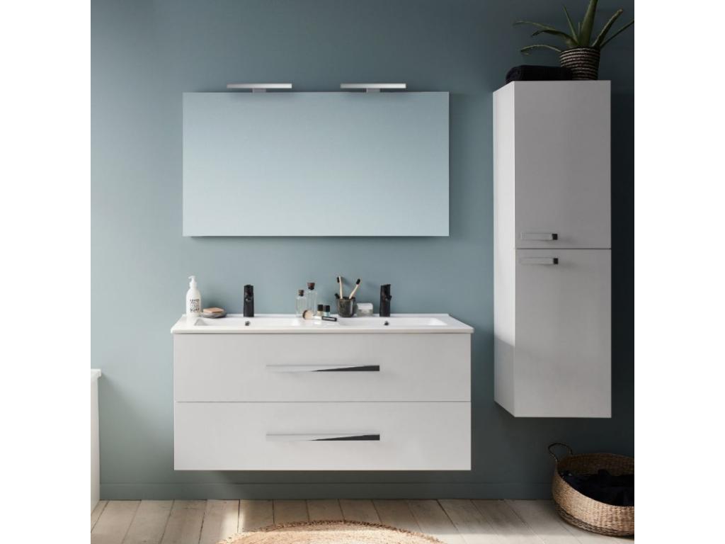 Pack meuble lavabo double vasque Homelumiere Up colonne miroir spot