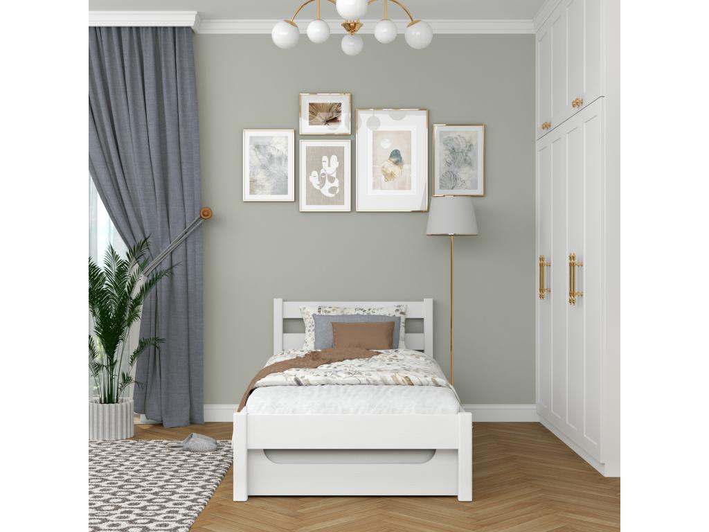 Lit gigogne en bois N01 Blanc 100x190