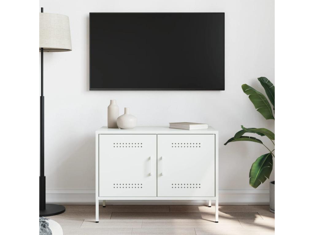 Meuble TV blanc 68x39x50.5 cm acier