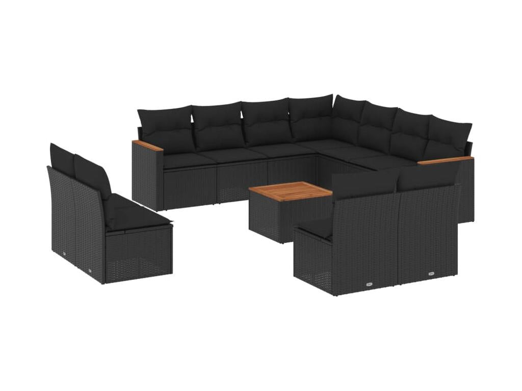 Salon de jardin 12 pcs avec coussins noir résine tressée