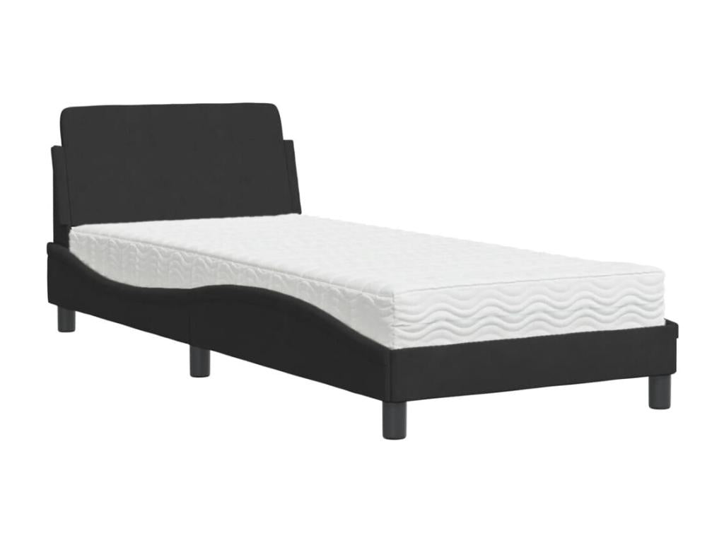 Lit avec matelas noir 90x190 cm velours