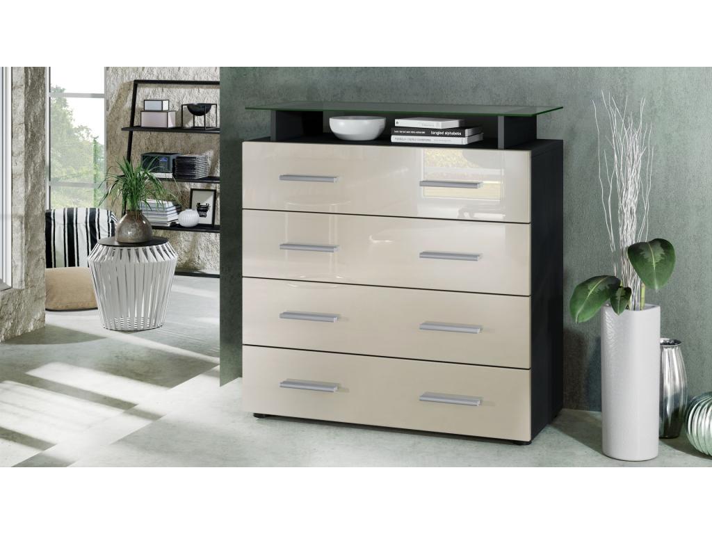 Commode Noir Mat Et Crème Laqué lxhxp 76x81x35