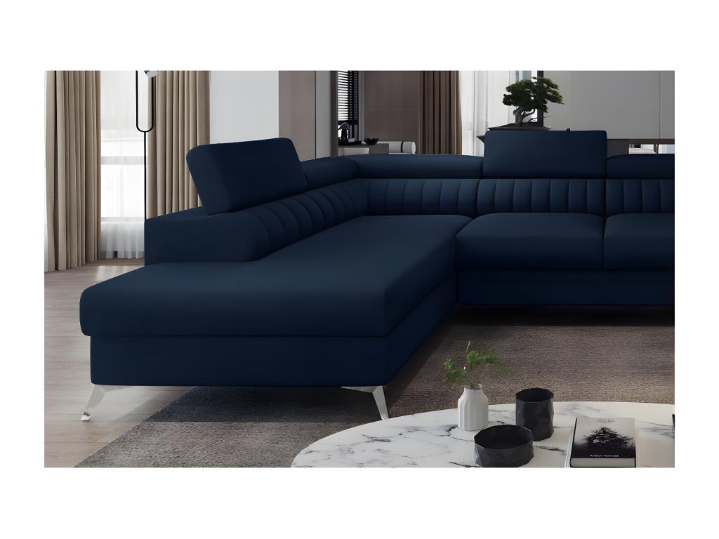 Canapé d'angle convertible Homelumiere 7/8 places bleu foncé inclinaison droit vu de face
