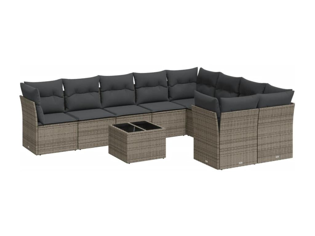 Salon de jardin avec coussins 10 pcs gris résine tressée