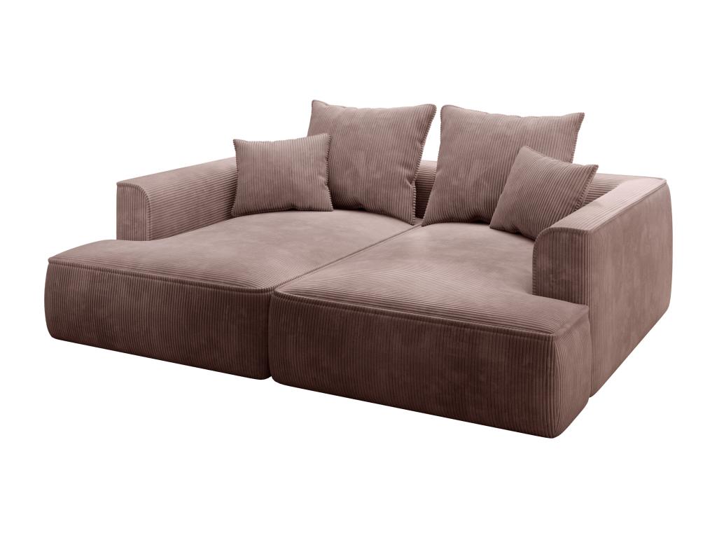 Canapé 3 places confort assise profonde en velours tricoté rose Homelumiere