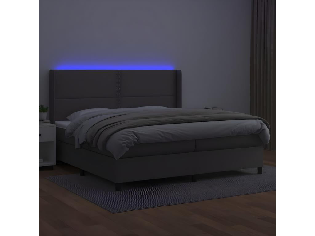 Sommier tapissier et matelas et LED Gris 200x200 cm Similicuir