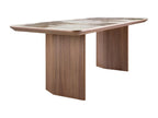 Table à manger rectangulaire marbre porcelaine et noyer 1129 Homelumiere
