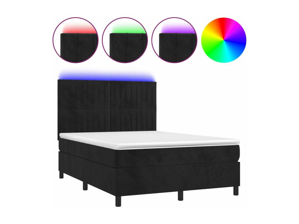 Sommier à Homelumiere de lit matelas et LED Noir 140x200 Velours