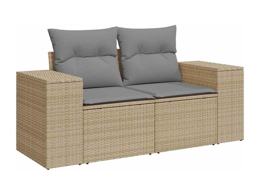 Salon de jardin avec coussins 7 pcs beige résine tressée