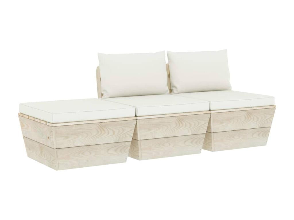 Salon de jardin palette 3 pièces avec coussins Épicéa imprégné