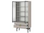 Vitrine haute - 85 cm - avec quatre étagères et tiroirs - Homelumiere gris-beige - Homelumiere