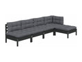 Salon de jardin 5 pcs avec coussins Noir Bois de pin