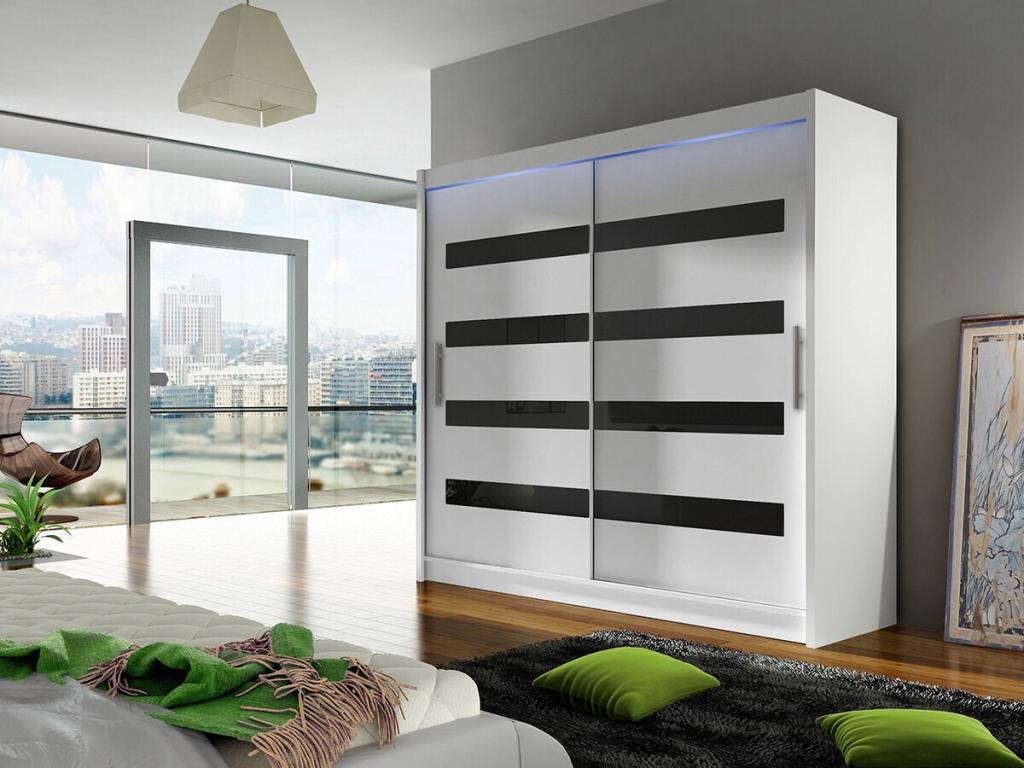Armoire Homelumiere 156 Noir brillant - Blanc 215x180x58cm Portes d'armoire Glissement