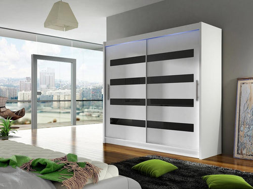 Armoire Homelumiere 156 Noir brillant - Blanc 215x180x58cm Portes d'armoire Glissement