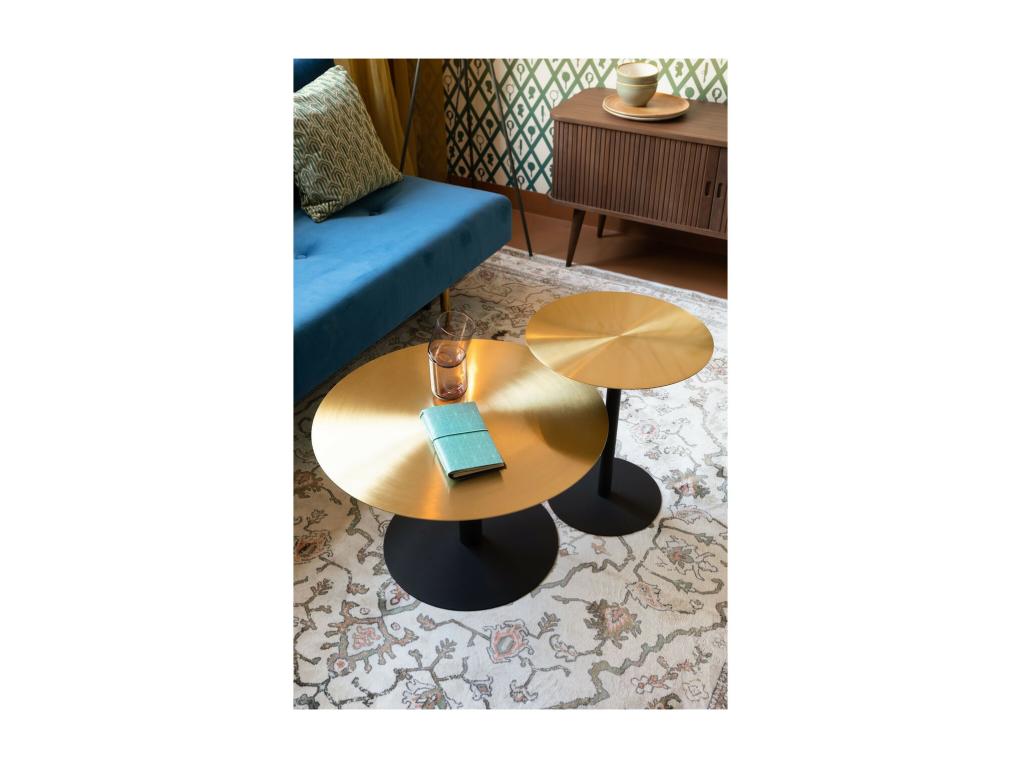 Homelumiere - Table basse ronde en acier et laiton brossé