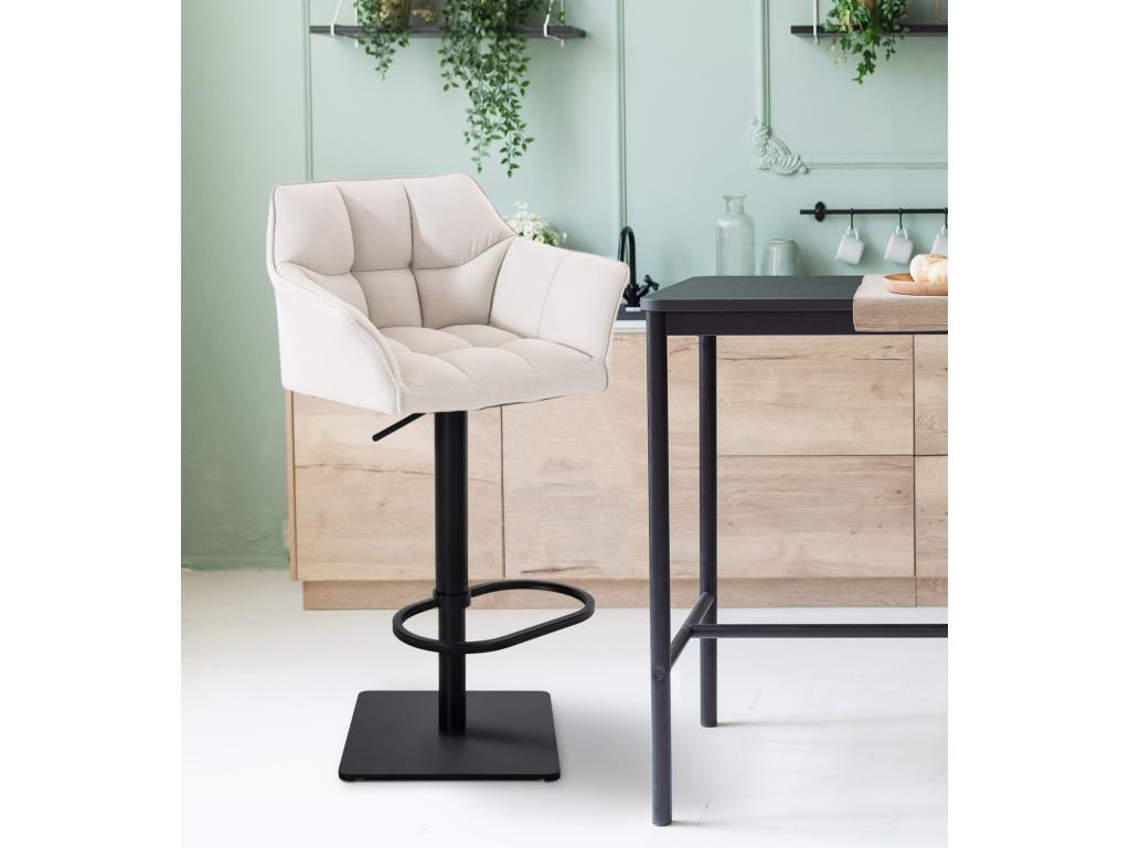 Lot de 2 Tabouret de bar - Tissu / Métal - Blanc - Homelumiere