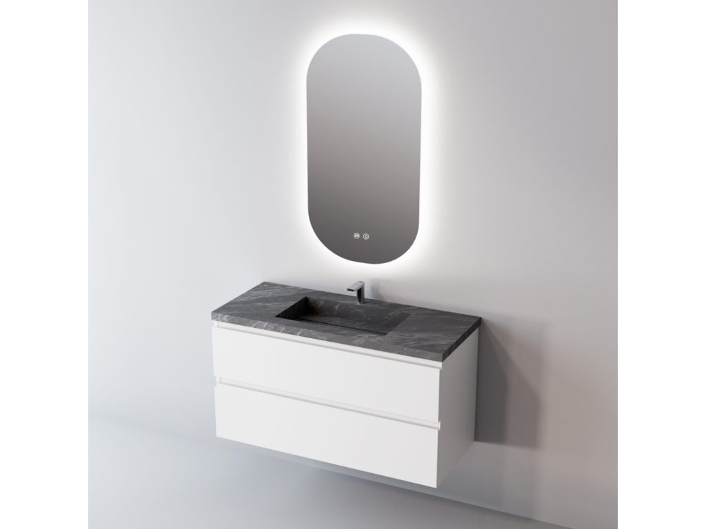 Meuble de salle de bain plan vasque Solide Surface 2 Tiroirs l80xh54xp45 Laqué Blanc Mat STEP