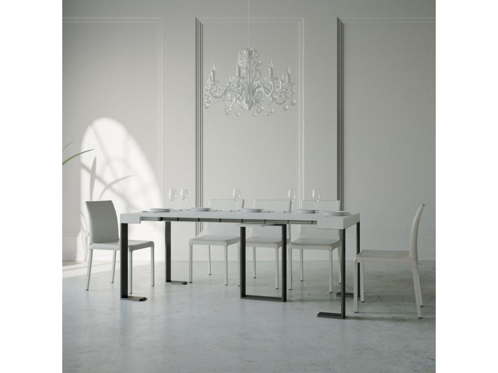 Console extensible 90x40/300 cm Sintesi Frêne Blanc cadre Anthracite